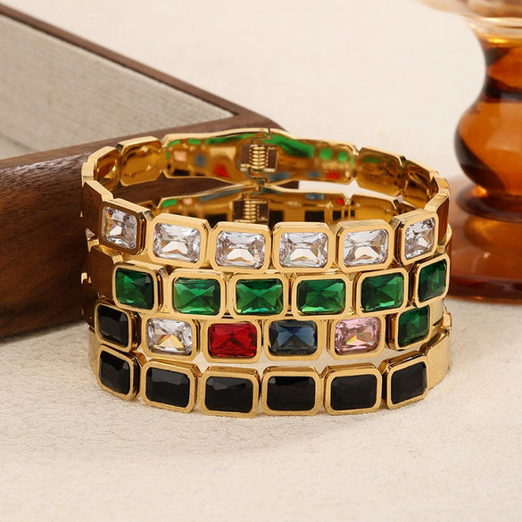 Fashion Retro Geometric Diamond Bracelet Stackable Stainless Steel Jewelry Electroplated Vintage Style