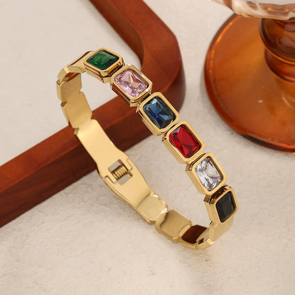 Fashion Retro Geometric Diamond Bracelet Stackable Stainless Steel Jewelry Electroplated Vintage Style