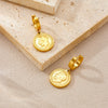 Fashion Retro Geometric Pattern Medallion Coin Pendant Stainless Steel Earrings Gold Plated