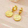 Fashion Retro Geometric Pattern Medallion Coin Pendant Stainless Steel Earrings Gold Plated