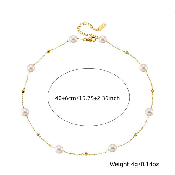 Fashion Retro Geometric Round Pearl Stainless Steel Goldplated Chain Accessories Bracelet Necklace