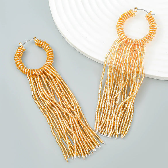 Fashion Retro Glass Tube Woven Long Tassel Geometric Women's Earrings
