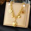 Fashion Retro Gold Plated Stainless Steel Heart Shape Pendant Necklace With Thick O Word Chain And Electroplating