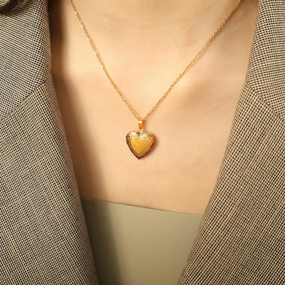 Fashion Retro Heart 316L Stainless Steel Gold Plated Pendant Necklace For Women