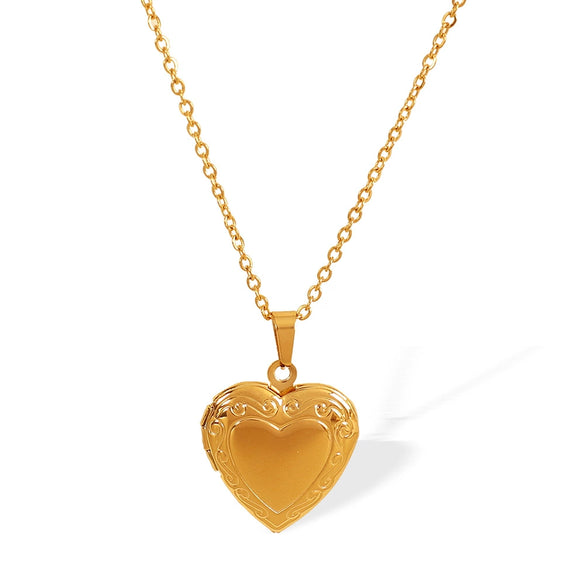 Fashion Retro Heart 316L Stainless Steel Gold Plated Pendant Necklace For Women