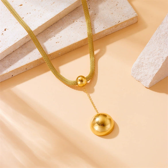 Fashion Retro Highend Stainless Steel Semicircle Earrings Necklaces Set With Goldplated Treatment