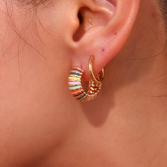 Fashion Retro Highend Women's Stainless Steel 18K Gold Plated Earrings With Geometric Pattern