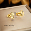 Fashion Retro Hollow Palm Stainless Steel Chain Earrings Necklace Twopiece Set With Electroplating