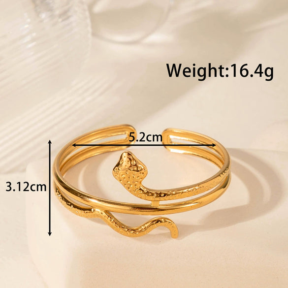 Fashion Retro Hollow Star Snake Shaped Titanium Steel Opening Adjustable Bracelet With Electroplating