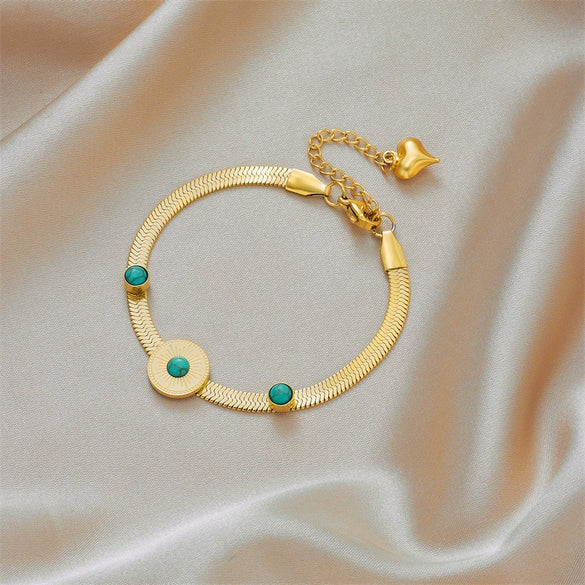 Fashion Retro Light Luxury Jewelry Snake Bone Chain Necklace And Bracelet Natural Turquoise Titanium Steel Electroplated