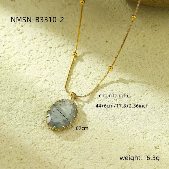 Fashion Retro Light Luxury Natural Stone Stainless Steel Women's Pendant Clavicle Chain Set With Gems