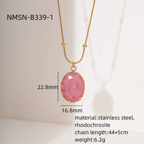 Fashion Retro Light Luxury Natural Stone Stainless Steel Women's Pendant Clavicle Chain Set With Gems
