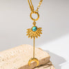 Fashion Retro Long Tassel Moon Pendant Stainless Steel Fanshaped Women's Chain Necklace With Electroplating Treatment