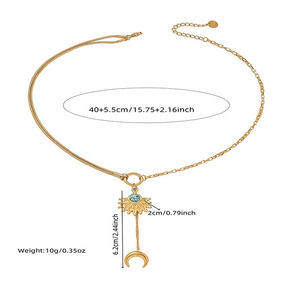 Fashion Retro Long Tassel Moon Pendant Stainless Steel Fanshaped Women's Chain Necklace With Electroplating Treatment