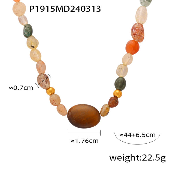 Fashion Retro Luxury Titanium Steel Gold Plated Agate Handmade Beaded Necklace With Geometric Pattern For Women