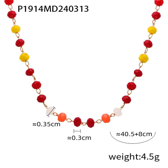 Fashion Retro Luxury Titanium Steel Gold Plated Agate Handmade Beaded Necklace With Geometric Pattern For Women
