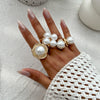 Fashion Retro Metal Imitation Pearl Geometric Style Ring Set With Electroplating And Button Joint