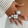 Fashion Retro Metal Imitation Pearl Geometric Style Ring Set With Electroplating And Button Joint