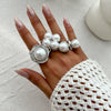 Fashion Retro Metal Imitation Pearl Geometric Style Ring Set With Electroplating And Button Joint