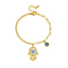 Fashion Retro Oil Dripping Devil Eye Crochet Palm Pendant Stainless Steel Bracelet Electroplated