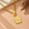 Fashion Retro Ot Buckle Side Chain Flower Pendant Stainless Steel Jewelry Necklace Gold Plated
