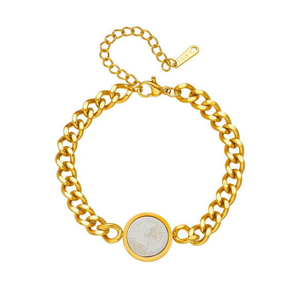 Fashion Retro Round Card Carving Queen Portrait Titanium Steel Electroplated Women's Bracelet