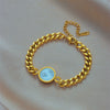 Fashion Retro Round Card Carving Queen Portrait Titanium Steel Electroplated Women's Bracelet