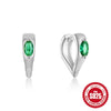 Fashion Retro S925 Sterling Silver Geometric Agate Pearl Emerald Single Row Diamondembedded Earring With Ear Buckle And Studs Set With Gemstones