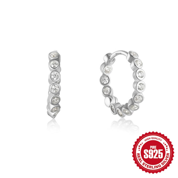 Fashion Retro S925 Sterling Silver Geometric Agate Pearl Emerald Single Row Diamondembedded Earring With Ear Buckle And Studs Set With Gemstones