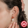 Fashion Retro S925 Sterling Silver Geometric Agate Pearl Emerald Single Row Diamondembedded Earring With Ear Buckle And Studs Set With Gemstones