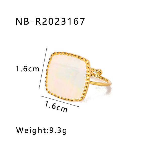 Fashion Retro Set White Fritillary Opening Ring In Geometric Style Stainless Steel With 18K Furnace Vacuum Plating Unisex