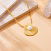 Fashion Retro Simple Cold Style Stainless Steel Goldplated Fanshaped Pearl Pendant Necklace Accessories