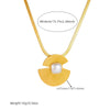 Fashion Retro Simple Cold Style Stainless Steel Goldplated Fanshaped Pearl Pendant Necklace Accessories
