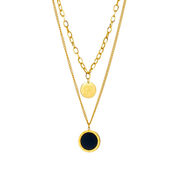 Fashion Retro Simple Double Layer Stacked Titanium Steel Geometric Roman Round Pendant Necklace For Women With Electroplating