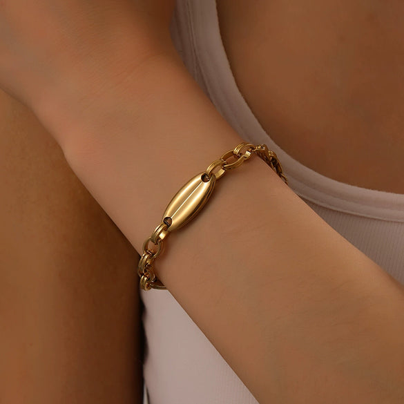 Fashion Retro Simple Geometric Oval Stainless Steel Goldplated Jewelry Bracelet For Women