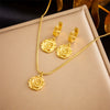 Fashion Retro Simple Goldplated Stainless Steel Rose Medal Jewelry Set For Women