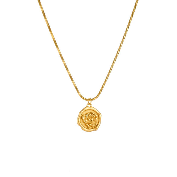 Fashion Retro Simple Goldplated Stainless Steel Rose Medal Jewelry Set For Women