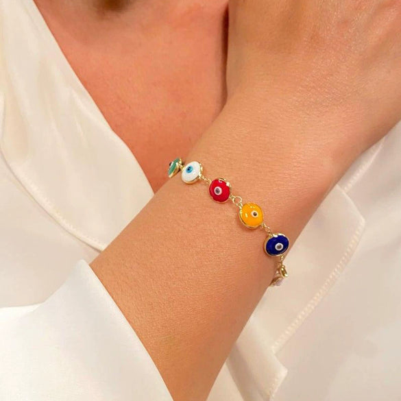 Fashion Retro Simple Multi Color Oil Dripping Evil Eye Bracelet Alloy Electroplated
