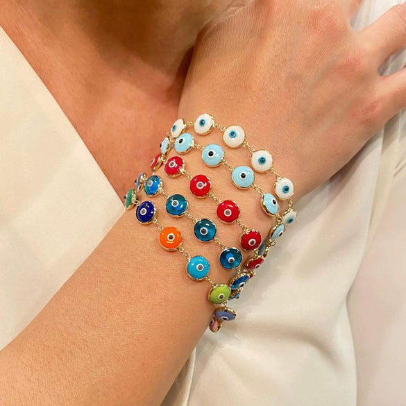 Fashion Retro Simple Multi Color Oil Dripping Evil Eye Bracelet Alloy Electroplated