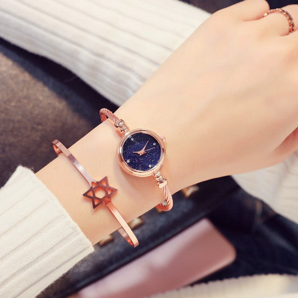 Fashion Retro Small Fresh Female Bracelet Watch Alloy Case Stainless Steel Strap Round Dial