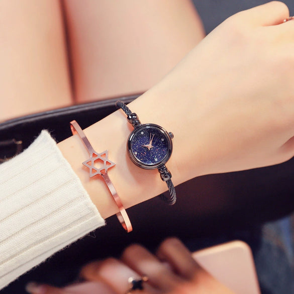 Fashion Retro Small Fresh Female Bracelet Watch Alloy Case Stainless Steel Strap Round Dial