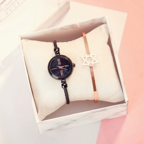 Fashion Retro Small Fresh Female Bracelet Watch Alloy Case Stainless Steel Strap Round Dial