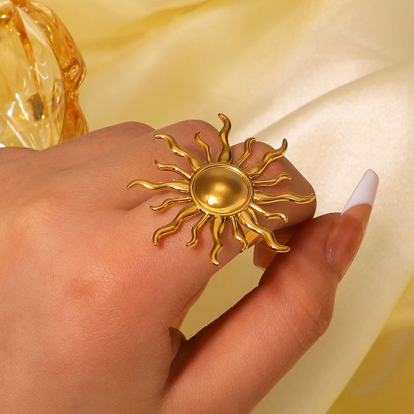 Fashion Retro Smooth Texture Gold Plated Stainless Steel Geometric Ring With Electroplating For Unisex