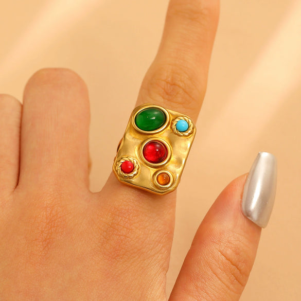 Fashion Retro Smooth Texture Ring Stainless Steel Nonfading Geometric Electroplated Unisex