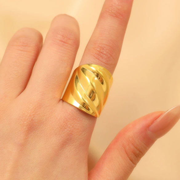Fashion Retro Smooth Texture Ring Stainless Steel Nonfading Geometric Electroplated Unisex
