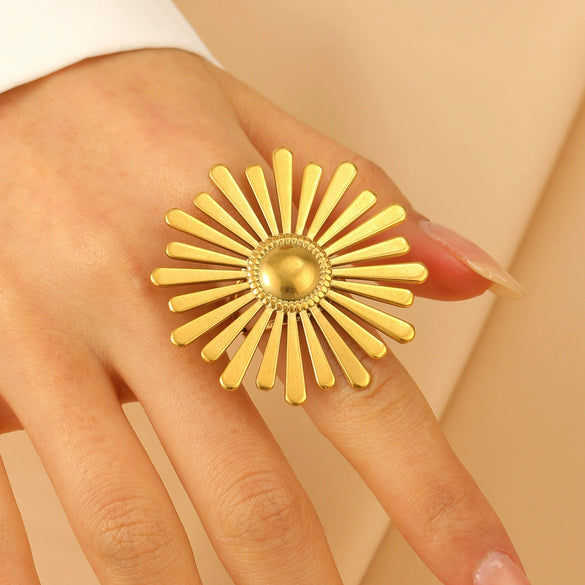 Fashion Retro Smooth Texture Ring Stainless Steel Nonfading Geometric Electroplated Unisex