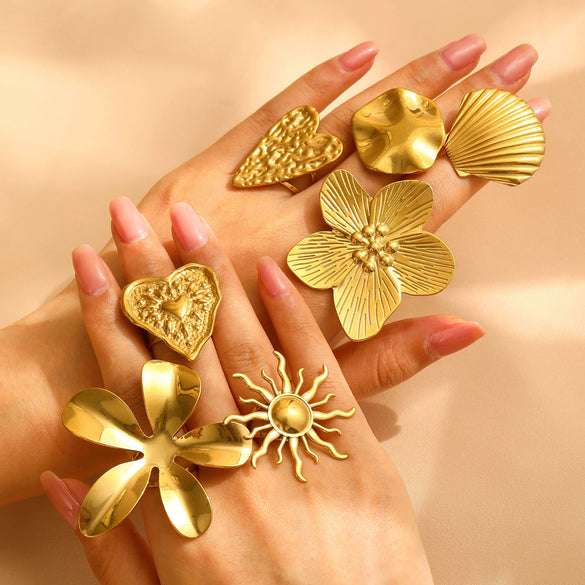 Fashion Retro Smooth Texture Ring Stainless Steel Nonfading Geometric Electroplated Unisex