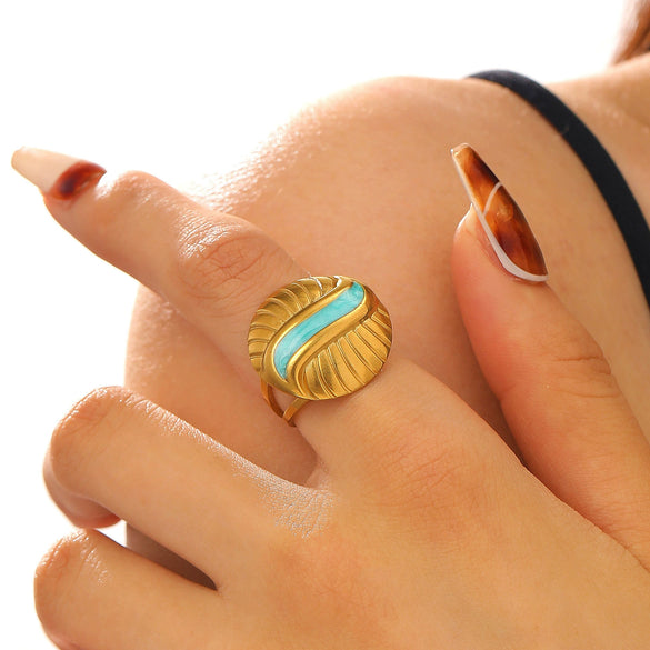Fashion Retro Smooth Texture Ring Stainless Steel Nonfading Geometric Electroplated Unisex