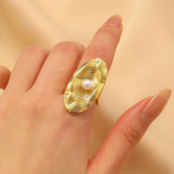 Fashion Retro Smooth Texture Ring Stainless Steel Nonfading Geometric Electroplated Unisex