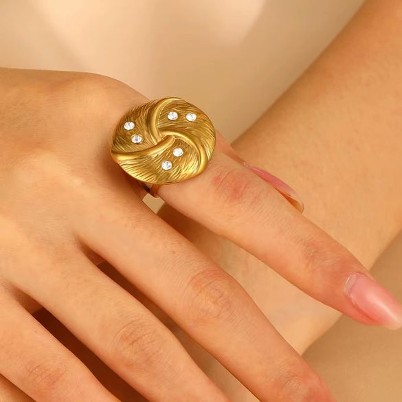 Fashion Retro Smooth Texture Ring Stainless Steel Nonfading Geometric Electroplated Unisex